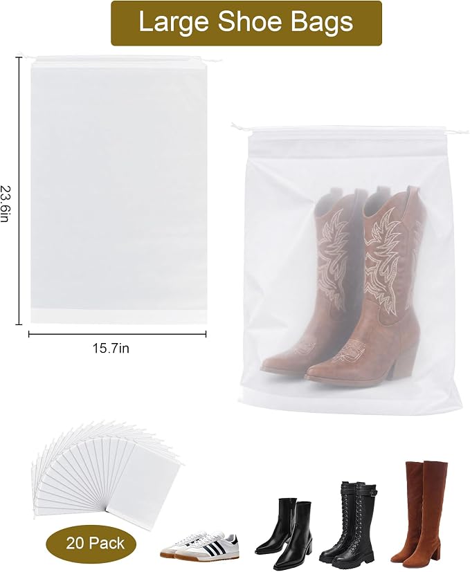 Travel Shoe Bags, 15.7"*23.6" Large Woman Shoes Cowboy Boots(20 pcs) | 15.7*23.6'' Tall Boot Bags for Travel, Waterproof, Portable Drawstring, Travel Shoe Storage Bag for Men and Women - Image 6