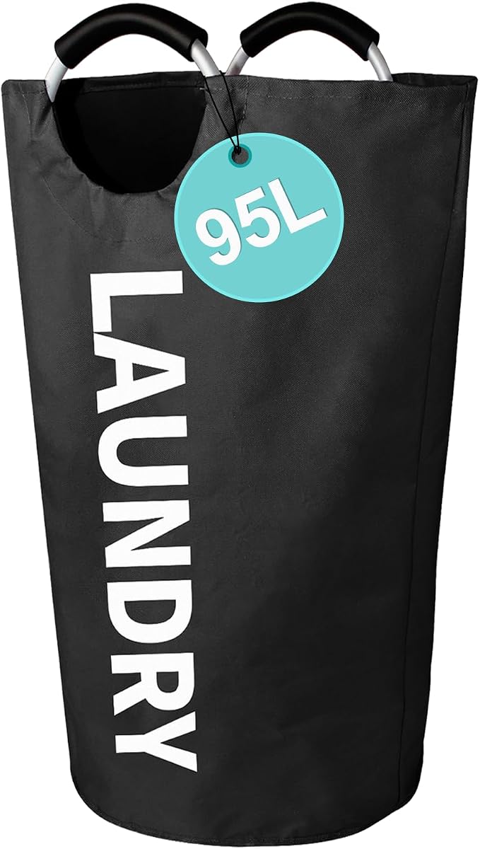 WOOHA 95L Large laundry baskets, Tall Clothes Baskets Folding Washing Bin Foldable Fabric Hamper Bags for Bedroom, Closet,Bathroom,College,laundry bag, black by WOOHA