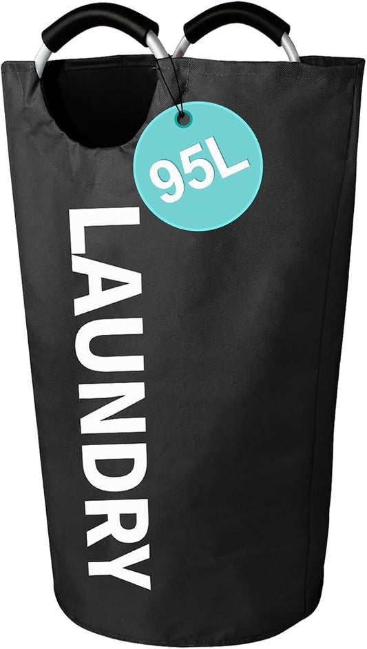 WOOHA 95L Large laundry baskets, Tall Clothes Baskets Folding Washing Bin Foldable Fabric Hamper Bags for Bedroom, Closet,Bathroom,College,laundry bag, black by WOOHA