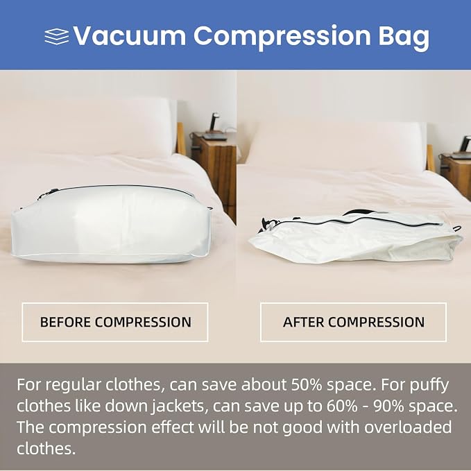 BAGAIL TPU Vacuum Bag for Travel, Reusable Compression Bag with IPX8 Waterproof Zipper, Save Space for Suitcase, Backpack and Carry on (Cream, ExtraLarge, With Pump) - Image 7