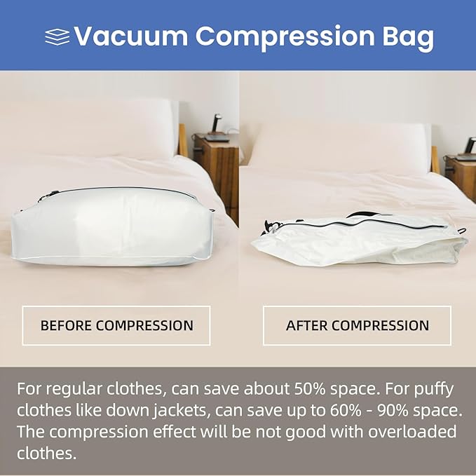 BAGAIL TPU Vacuum Bag for Travel, Reusable Compression Bag with IPX8 Waterproof Zipper, Save Space for Suitcase, Backpack and Carry on (Cream, Large, With Pump) - Image 8