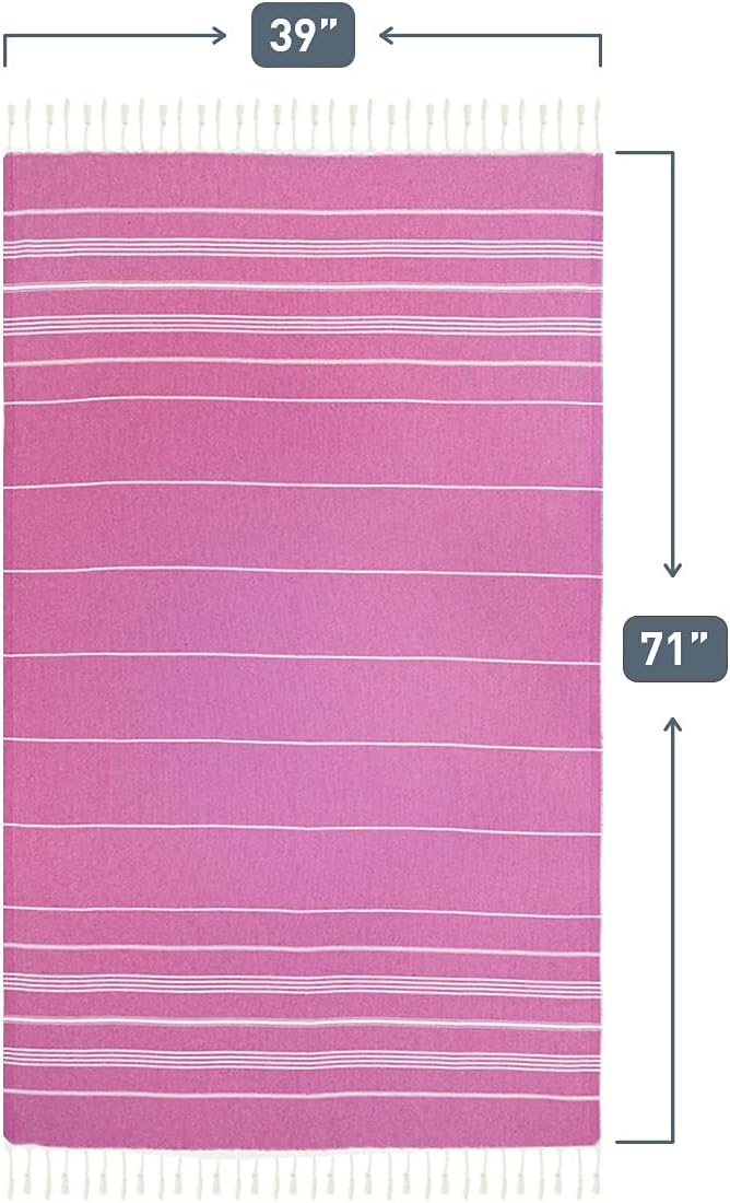 HAVLULAND Fuchsia Oversized 39x71cm Turkish Cotton Beach Towel - Quick Dry, Lightweight, Sand Free, Ideal for Beach, Pool, Spa, Gym, Yoga, Travel, Camping, Picnic - Image 9