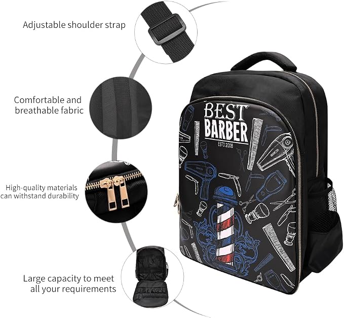 CGBARBER Barber Supplies Bag Organizer for Clippers and Supplies, Portable Hairstylist Clipper Backpack Travel Barber Shop Tools Bag - Image 5