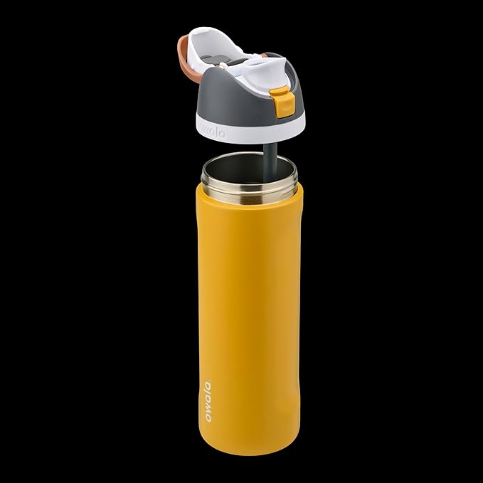 Owala FreeSip Insulated Stainless Steel Water Bottle with Straw for Sports and Travel, BPA-Free Sports Water Bottle, 24 oz, Grey/Yellow, Golden Conquest