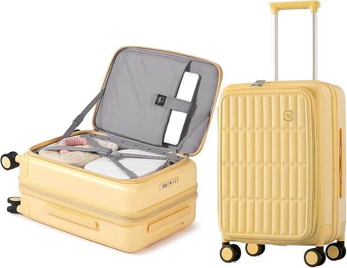Expandable Top Open Carry On Luggage 22x14x9 Airline Approved, 20 Inch Hard Shell Carry On Suitcase with Spinner Wheels,Travel Small Luggage for Women Men,Cheese Yellow by AJIVALUESTYLISHQUALITY