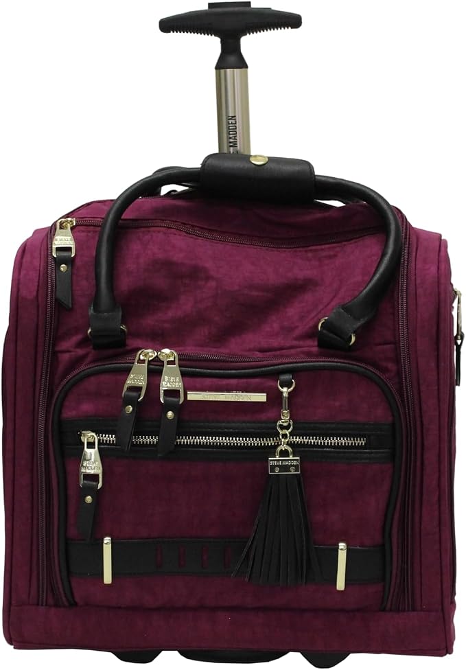 Steve Madden Designer 15 Inch Carry on Suitcase- Small Weekender Overnight Business Travel Luggage- Lightweight 2- Rolling Spinner Wheels Under Seat Bag for Women (Peek-A-Boo Purple) by STEVEMADDEN