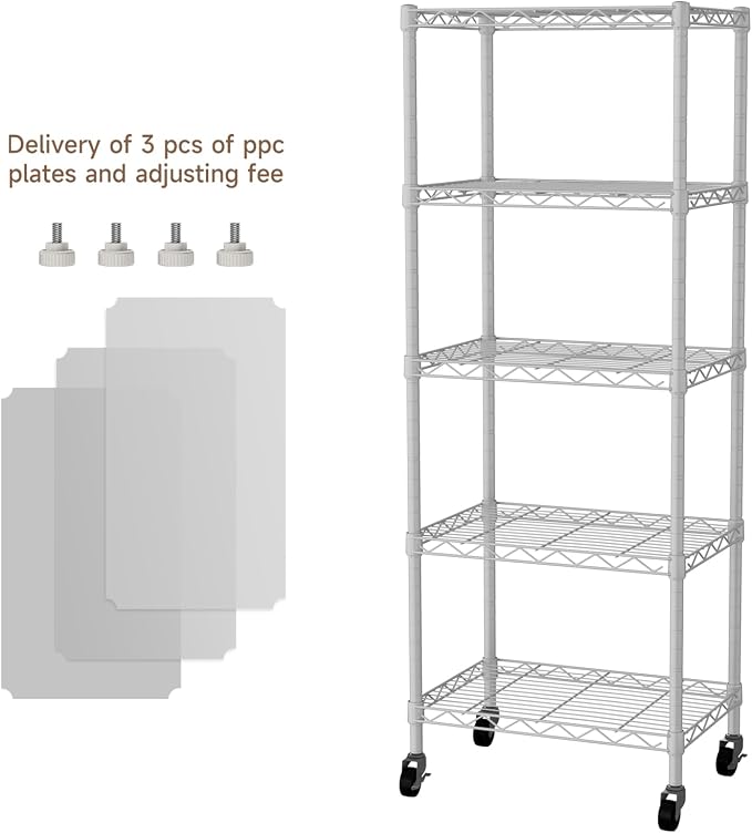 Golpart Small 5 Tier Shelves Storage Wire Shelving Unit Metal Shelf Adjustable Organizers Storage Shelving with Wheels for Bathroom Laundry Room Kitchen Pantry11.7”D x 17.7”W x 57.2”H White - Image 3