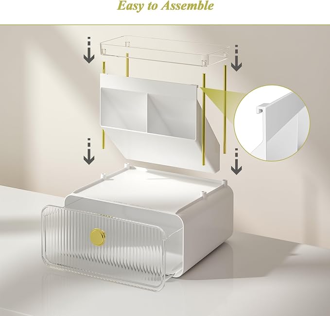 FOLLOWIN Bathroom Counter Organizer with Drawer, Dresser Top Organizer with Make Up Brush Holder, Makeup Shelf, Vanity Organizers, Cosmetic Perfume Organizer, Clear - Image 6