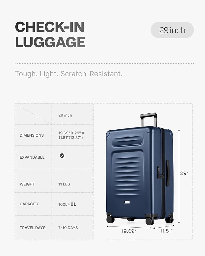 Coolife Checked Suitcases Luggage: Large Travel Luggage with Spinner Wheels Expandable Hardside Suitcases with TSA Lock,29 Inch Blue - Image 7