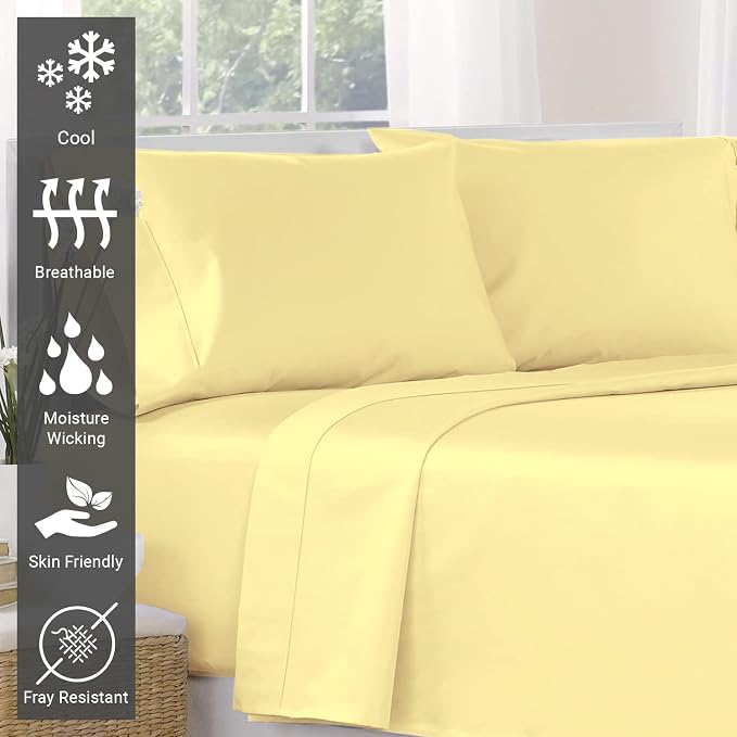 Pizuna Pure 100% Cotton Flat Sheets Only Full Mellow Yellow (1 PC), Luxurious 400 Thread Count Long Staple Cotton Sateen with 4inch Hem (Combed Full Flat Sheet Only Cotton) - Image 2
