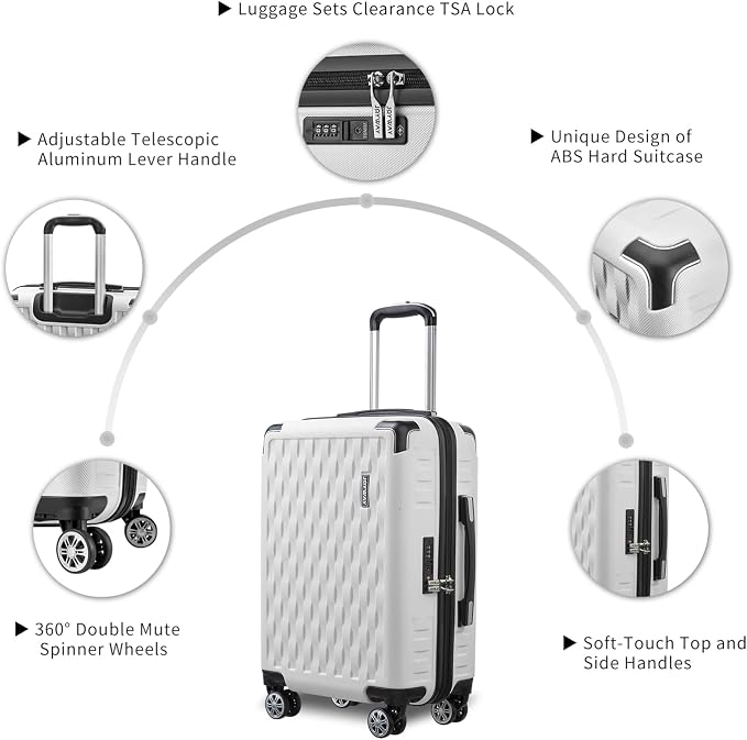 Melalenia Luggage 10 Piece Sets Clearance,Large Suitcase Set Spinner Wheels with TSA Locks,Hard Shell Luggage Sets for Women Travel Suitcase (10Pcs White) - Image 2