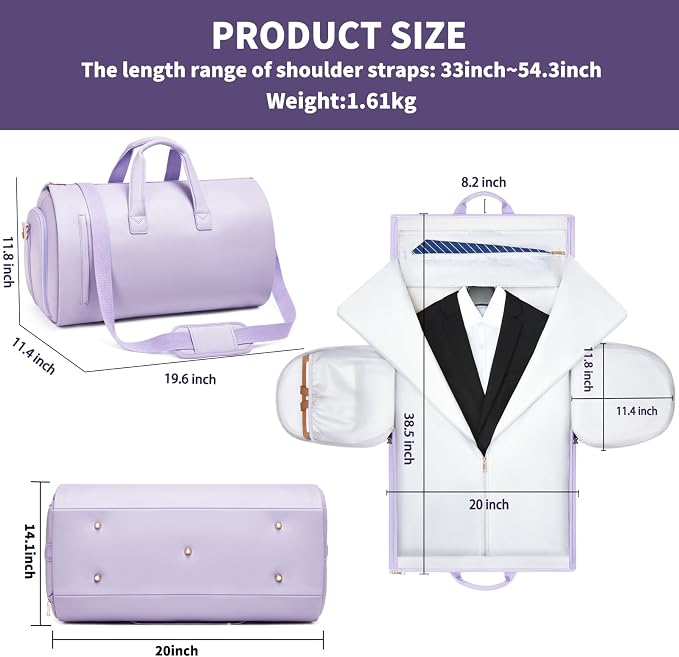 Leather Garment Bag Women, Carry on Garment Bag for Travel Convertible Garment Duffel Bag 2 in 1 Waterproof Foldable Travel Suit Bag Weekender Bag with Shoe Pouch - Image 3