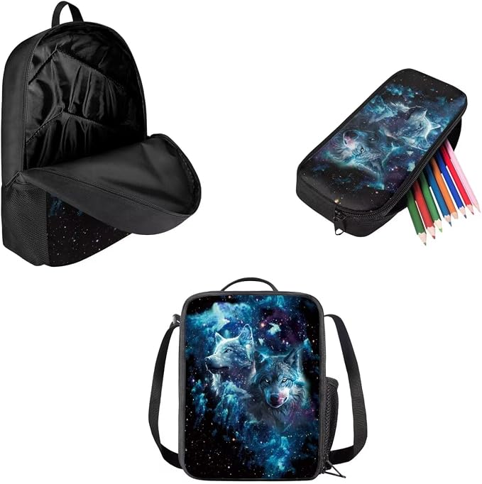AFPANQZ Kids Backpack 3 Pieces Set Large Capacity School Bags with Heat Insulated Lunch Bags Small Pencil Bags 3 Pack - Image 2