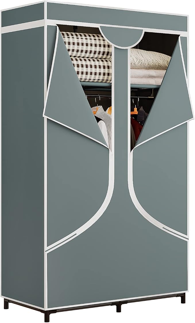 SORCEDAS Portable Wardrobe Closet Storage Organizer Metal Hanging Rack Non-Woven Fabric 34 Inch Grey by SpecialYourHome