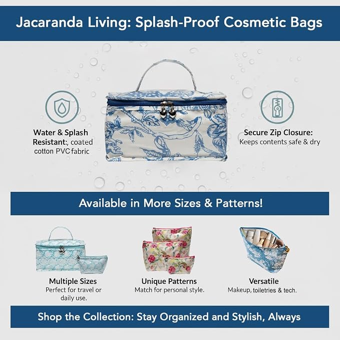 Jacaranda Living Large Makeup Bag – Water-Resistant Cosmetic & Toiletry Organizer with PVC-Lined Interior, Travel Makeup Case, Pineapple Garden - Image 9