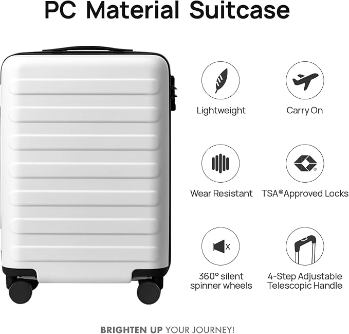 NINETYGO Carry On Luggage 22x14x9 Airline Approved, 20 Inch Luggage with Smooth Spinner Wheels, Lightweight, Hard Shell PC Suitcase Carry-On, Travel Luggage, TSA Approved (Lily White, Rhine Basic) - Image 2