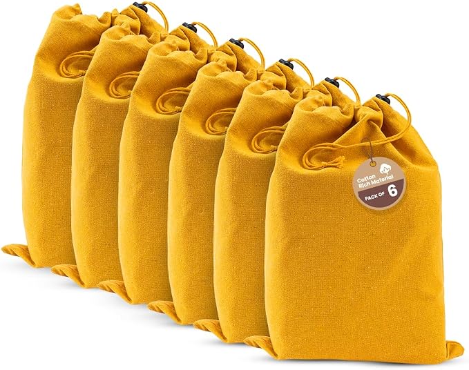 LFH Cotton Rich Shoe Storage Bags with Drawstring, Dustproof Breathable Reusable Organizer, Perfect For Travel, Dorm, Hotel, College, Gym, Easy to Carry, Machine Washable 8"x17" (Pack of 6) - Golden by LFHHomePrivateLimited