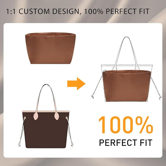 Doxo Purse Organizer Insert for LV Neverfull MM, Premium Nylon Bag Organizer with YKK Zipper & Laptop Sleeve & Bottle Holder, Multi Compartments Lightweight Waterproof Handbag Interior Divider, Brown - Image 4