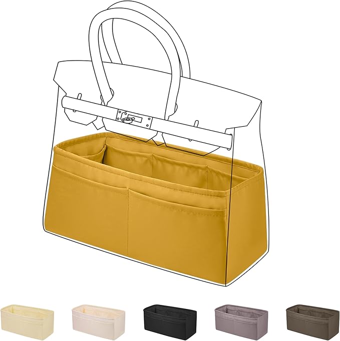 DGAZ Silk Purse Organizer Insert for Birkin Bag(Jaune amber,BK35) | Soft and Lightweight,Perfect Fit,Multi-pocket Storage,Bag Protector,Luxury Bag Care,Handmade,for Smooth Bag Organizer by DGAZ