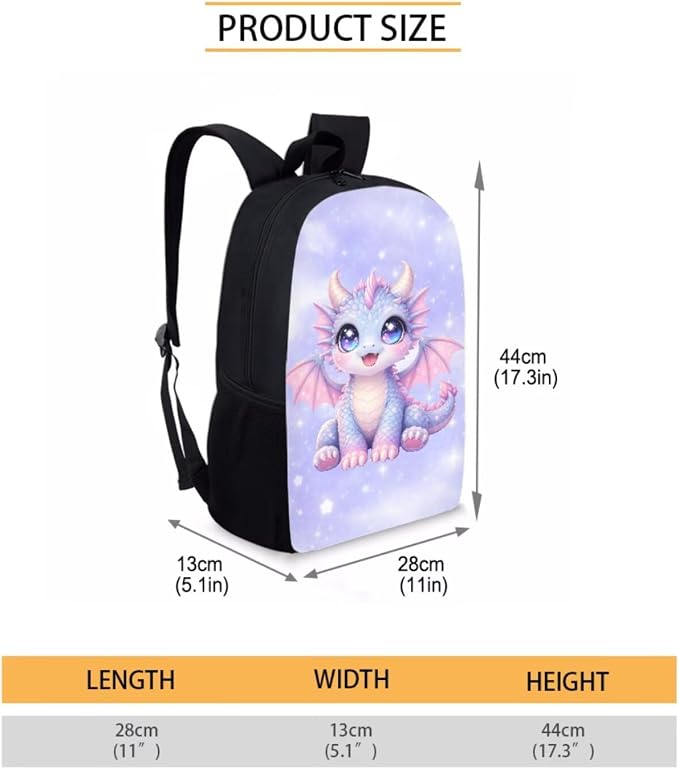 Forchrinse Cartoon Dragon Backpack for Girls 6-8 10-12 Cute Bookbag Set with Lunch Box Pencil Case Kids 17 Inch School Bag for Elementary Kindergarten Preschool - Image 3