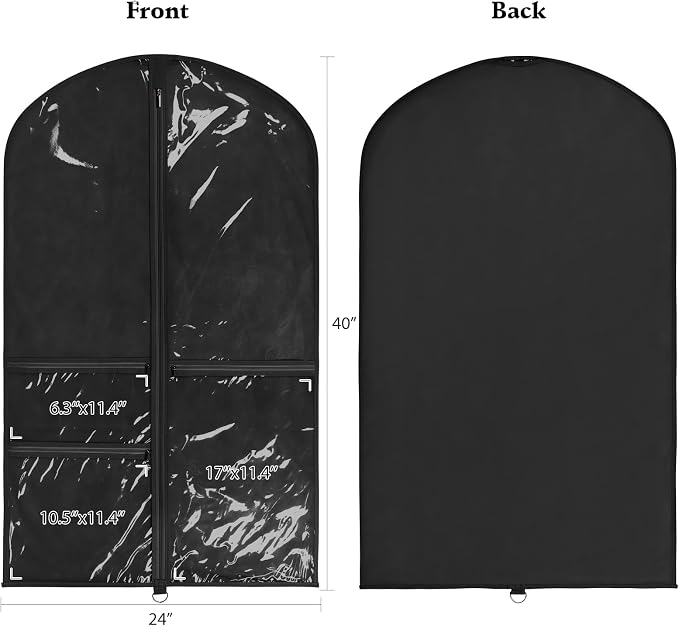 Univivi 40 Inch Kids Dance Costume Garment Bag, Dance Competition Garment Bags for Teens With 3 Medium Clear Zipper Pockets for Storage And Travel (Black) - 8 Pack - Image 2