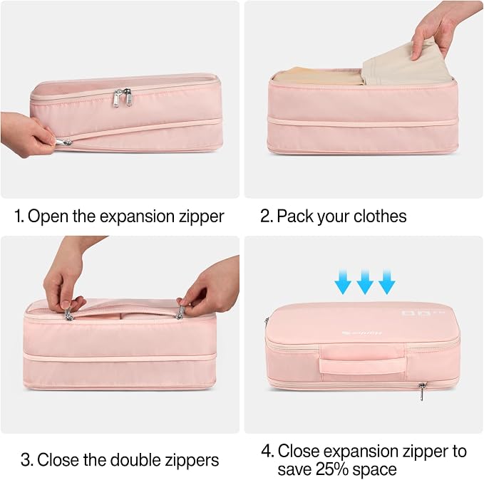 Hanke 7 Piece Expandable Compression Packing Cubes, Premium Travel Packing Organizers for Suitcases/Carry On, Luggage Organizer Bags with Breathable Mesh & Label - Image 3