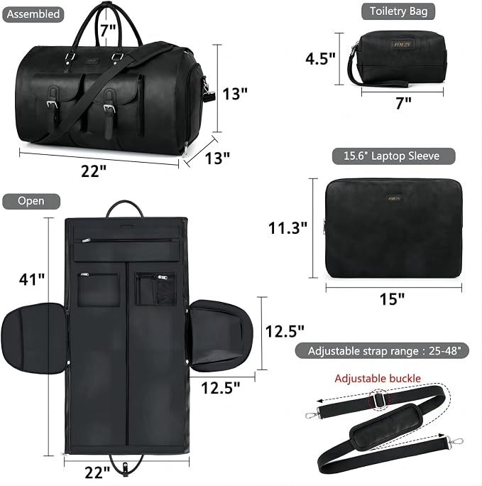 Garment Bag for Travel, Convertible Carry on Garment Duffel Bag for Men 3Pcs Weekender Bag 2 in 1 Hanging Suitcase Suit Bag - Image 7