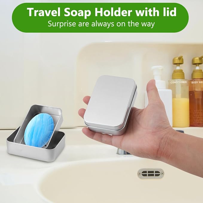 Travel Soap Container, Aluminum Soap Dish Holder,Leakproof Soap Box with Removable Draining and Lid, Portable Soap bar Case for Bathroom Traveling Camping Gym - Image 5