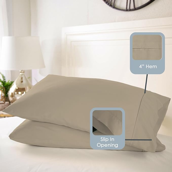 Pizuna Pure 100% Luxury Cotton Queen Size Pillow Case Simply Taupe, 1000 Thread Count 100% Long Staple Cotton Sateen Pillowcase, Pillow Covers with Stylish 4" Hem (Combed Cotton Pillowcase) - Image 3
