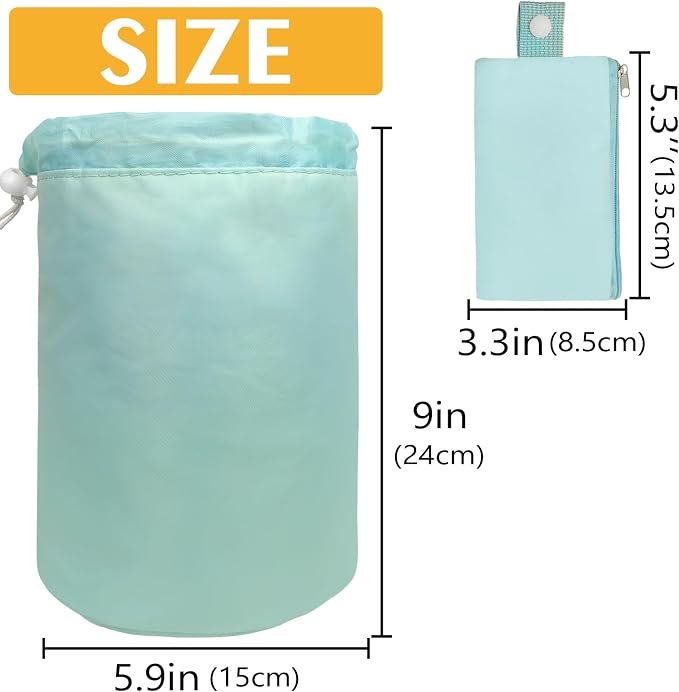 INVODA Drawstring Makeup Bag for Women Cosmetic Bag Large Travel Make up Bags Portable Barrel Toiletry Bag Toiletries Pouch Travel Cosmetic Organizer (Green) - Image 2