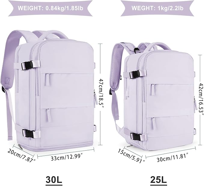 coowoz Large Travel Backpack For Women Men,Carry On Flight Approved,Hiking Waterproof Outdoor Sports Rucksack Casual Daypack Fit 15.6 Inch Laptop Shoes Compartment (Purple) - Image 3