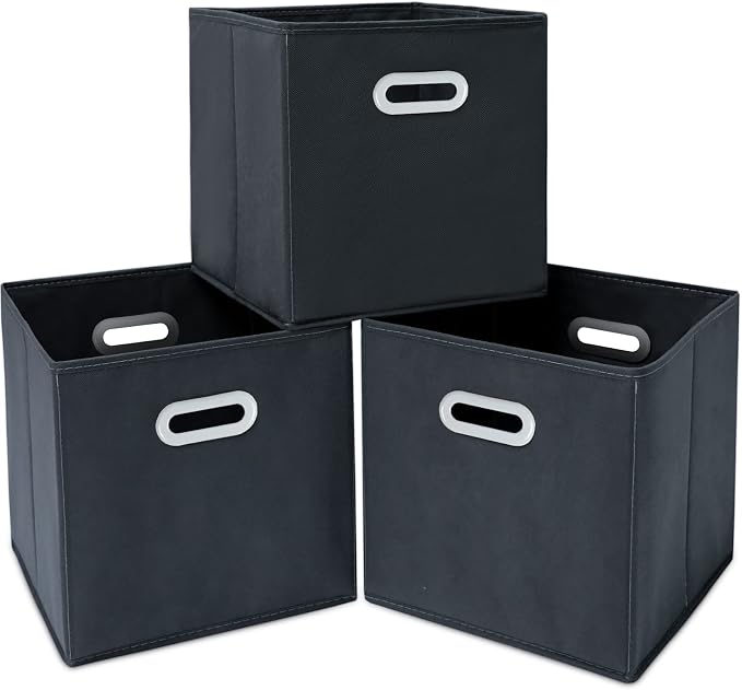 Fabric Cloth Storage Bins,Fabric Cube Organizer with Dual Handles Foldable Cube Storage Baskets for Home Bedroom Storage,Set of 3, Gray by SEVENDOME