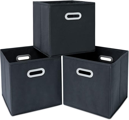 Fabric Cloth Storage Bins,Fabric Cube Organizer with Dual Handles Foldable Cube Storage Baskets for Home Bedroom Storage,Set of 3, Gray by SEVENDOME