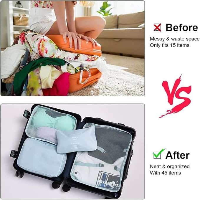 8 Pcs Packing Cubes, Travel Luggage Organizer for Men and Women, Toiletry Bag, Packing Cubes for Travel - Set of 8, 2. Sky Blue, 9 Pieces Set with Toothbrush Holder, Travel Accessories - Image 5