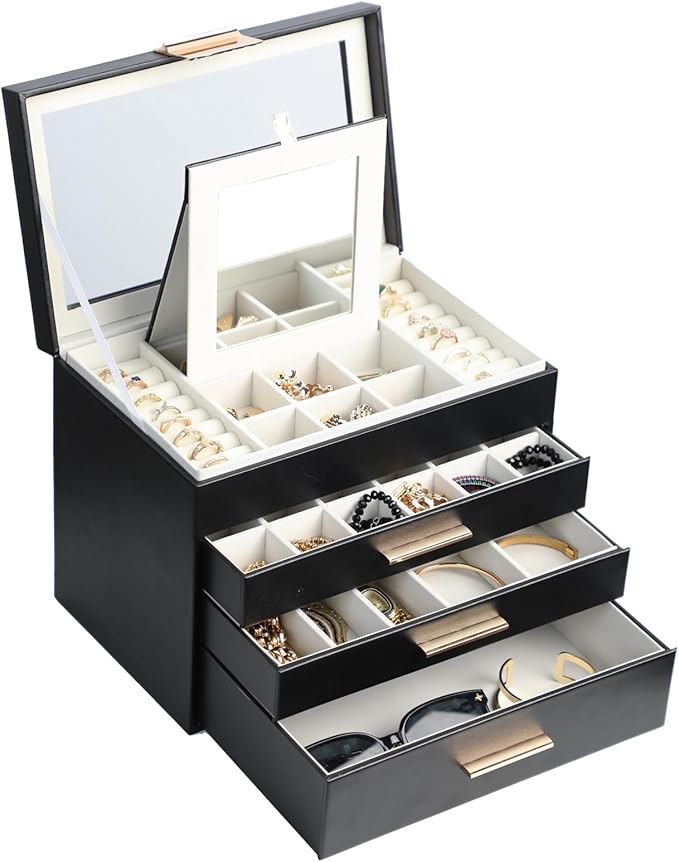 BOOVO Jewelry Boxes for Women, White and Black 6 Layer Large Jewelry Box for Necklace, Bracelet, Earrings, Rings Storage, Jewelry holder Organizer for Girls Gift (Clear Black, 4 layer) - Image 7