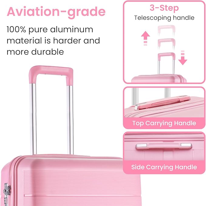 Merax Luggage Set 4 Piece Suitcase with Case Expandable Spinner Wheels Hardshell Airplane Approved Luggage Sets,Pink,14/20/24/28 - Image 3