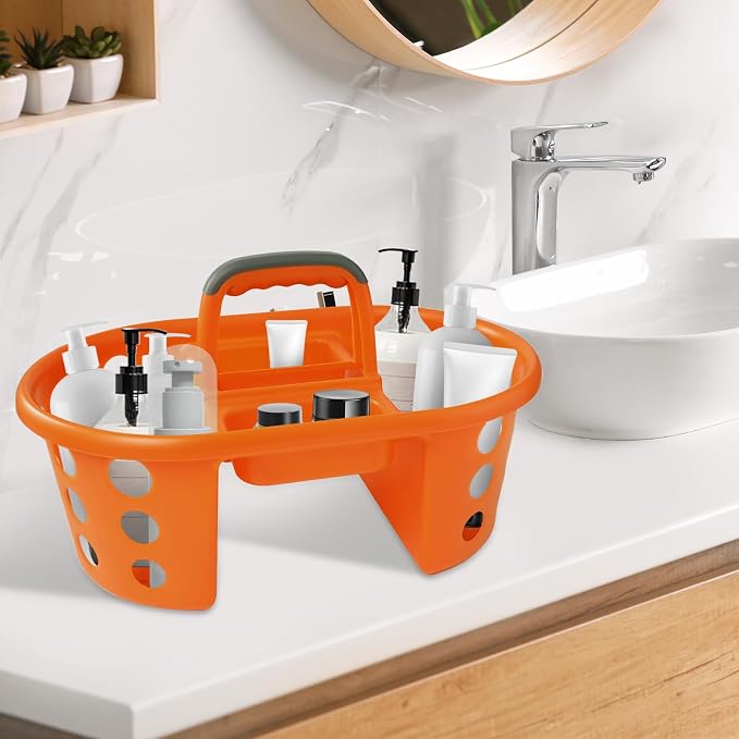 SIMPLYKLEEN Large Shower Caddy Portable 2PC - Made in USA Plastic Jumbo Size Dorm Storage Candy Tote with Handle Shower Organizer for Bathroom, Pantry, Kitchen, College Dorm, Orange - Image 7