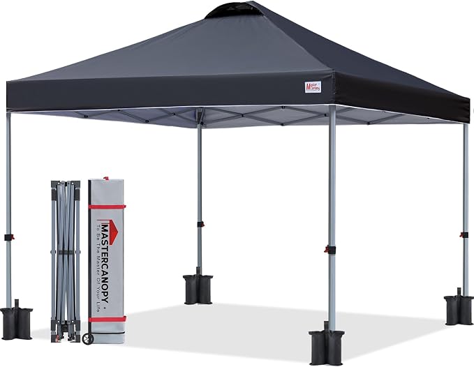 MASTERCANOPY 8x8 Pop Up Canopy Tent, 1 Person Setup Instant Shelter,Outdoor Portable Beach Canopy with Roller Bag, 4 Sandbags, 4 Ropes, 8 Stakes (8x8, Black) by MASTERCANOPY