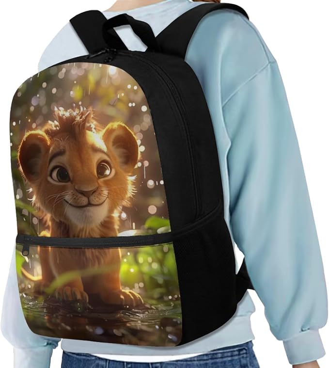 Lion Backpack for Kids Girls Backpack with Lunch Box Water Bottle Holder and Soft Pencil Pouch 4PCS Set Cute Bookbag with Front Pocket 17 inch Large School Bag for Boys Back to School Supplies - Image 2