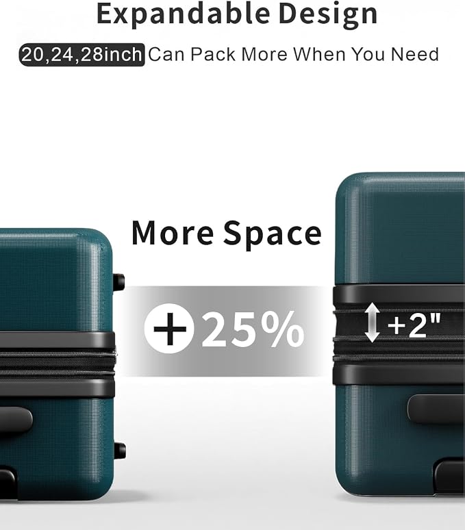 3 Piece Luggage Set, 20/24/28 Inch Expandable Luggage Sets with Spinner Wheels, ABS+PC Hardshell Suitcases, Suitcase Set with Double-Layer Explosion Zipper, TSA Lock - Image 3
