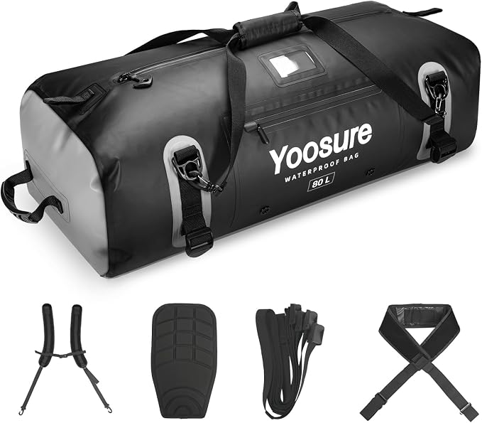 80 lt Waterproof Duffel Bag Motorcycle Dry Bag Backpack, Waterproof Zippered Bags with Backpack Spacer Pad for Kayaking Rafting Boating Canoeing Camping Paddle Beach (Black) by Unknown