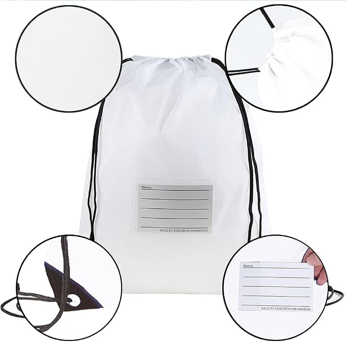 50 Pack Drawstring Bags,Bulk Draw String Backpack, Gym Sports Cinch Bag Sackpack for Women Men, White - Image 3