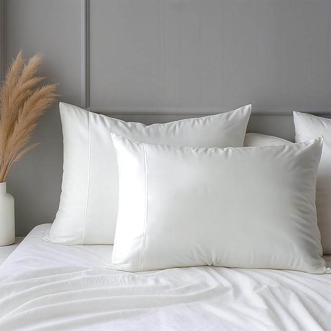 Pizuna 100% Cotton Pillow Cases Queen Size Set of 2 Luxury 1000 Thread Count Sateen Weave Long Staple Cotton Hotel Quality Envelope Closure Pillow Covers Fits Standard/Queen Pillows - White by Pizuna