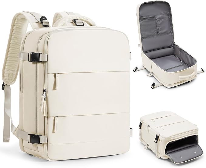 coofay Large Travel Backpack Carry on Flight Approved Mochila De Viaje Personal Item Backpack for Airlines Frontier Airlines Personal Item Bag Large Backpack for Travel Backpacks for Men Women Beige by coofay