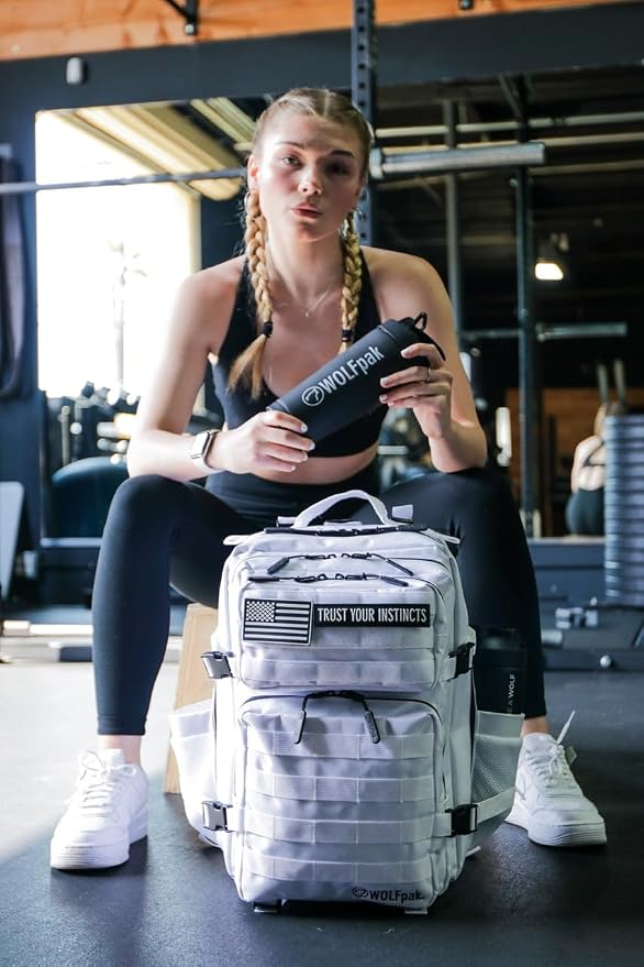 WOLFpak 35L Tactical Gym Backpack (Polar White) Durable 1000D Waterproof Oxford Material with MOLLE Webbing, Laptop Pocket & Dual Cup Holders, Durable Fitness/Travel/Military Daypack - Image 8