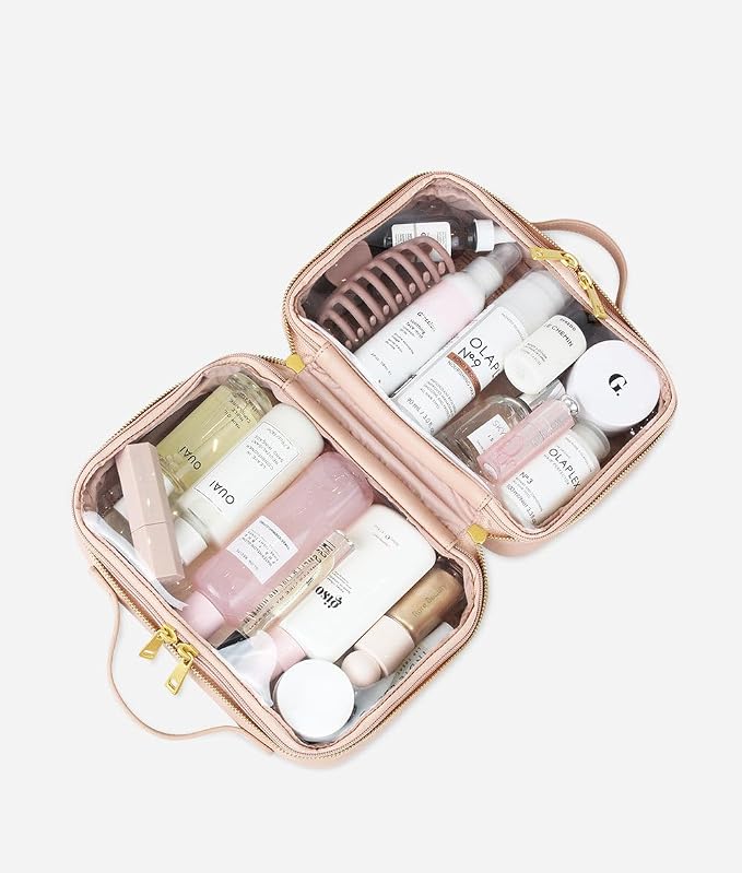 FAWN DESIGN The Toiletry Case, Hanging Travel Toiletry Bag for Women, 2 Compartments, Premium Matte Faux Leather Clear Toiletry Bag, Zippered Large Toiletry Bag, Easy to Clean, 9.5 x 3.5 x 6.5 inches - Image 4