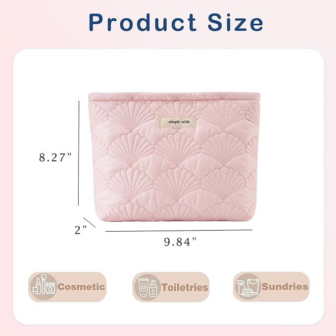 RSRSLEII Quilted Cotton Coquette Makeup bag, Coastal Granddaughter Aesthetic Cosmetic Bag, Cute Seashell Portable Travel Toiletry Pouch (11 Pink- Patch) - Image 2