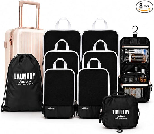 Luxury 8 Set Compression Packing Cubes for Travel. Heaven Sent.- Lightweight Luggage Organizer Bags - Durable Space Saver Bags - Travel Essentials by Aboutus