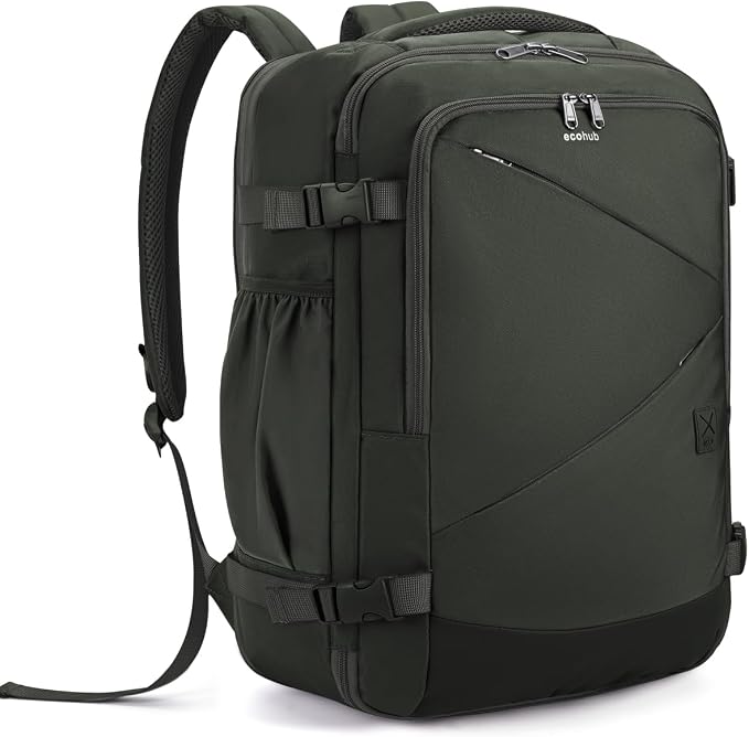 ECOHUB Carry On Travel Backpack, Expandable Airlines Personal Item Bag 18x14x8, Water Resistant 17 inch Laptop Backpack Flight Approved, 12 Pockets 30L Work Backpacks with Wet Pocket & Cable Slot by ECOHUB