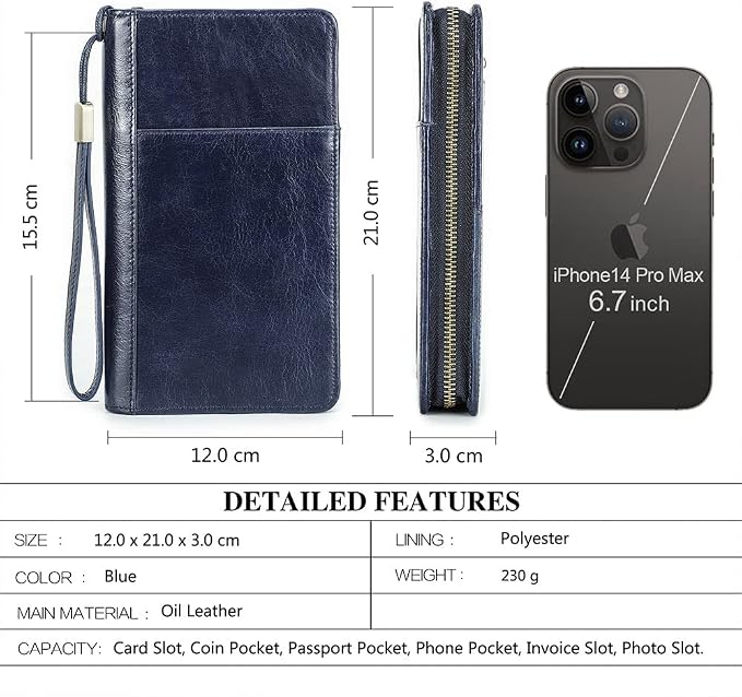 CONTACTS Passport Wallet Leather Family Passport Holder for 4 Travel Documents Organizer RFID Blocking Zipper Blue Card Wallet with 13 Card Slot - Image 5